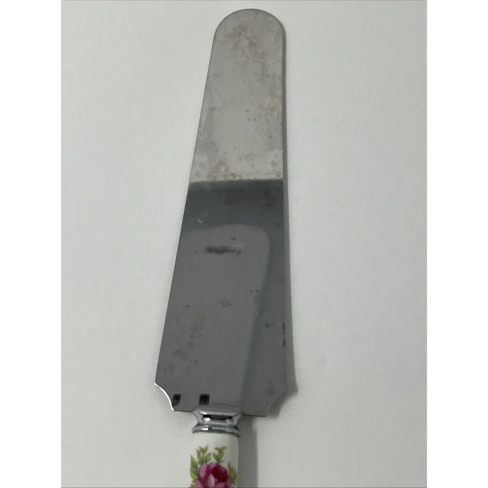 PRILL SHEFFIELD England Floral Rose Porcelain Handle Cake Pie Server Cottage